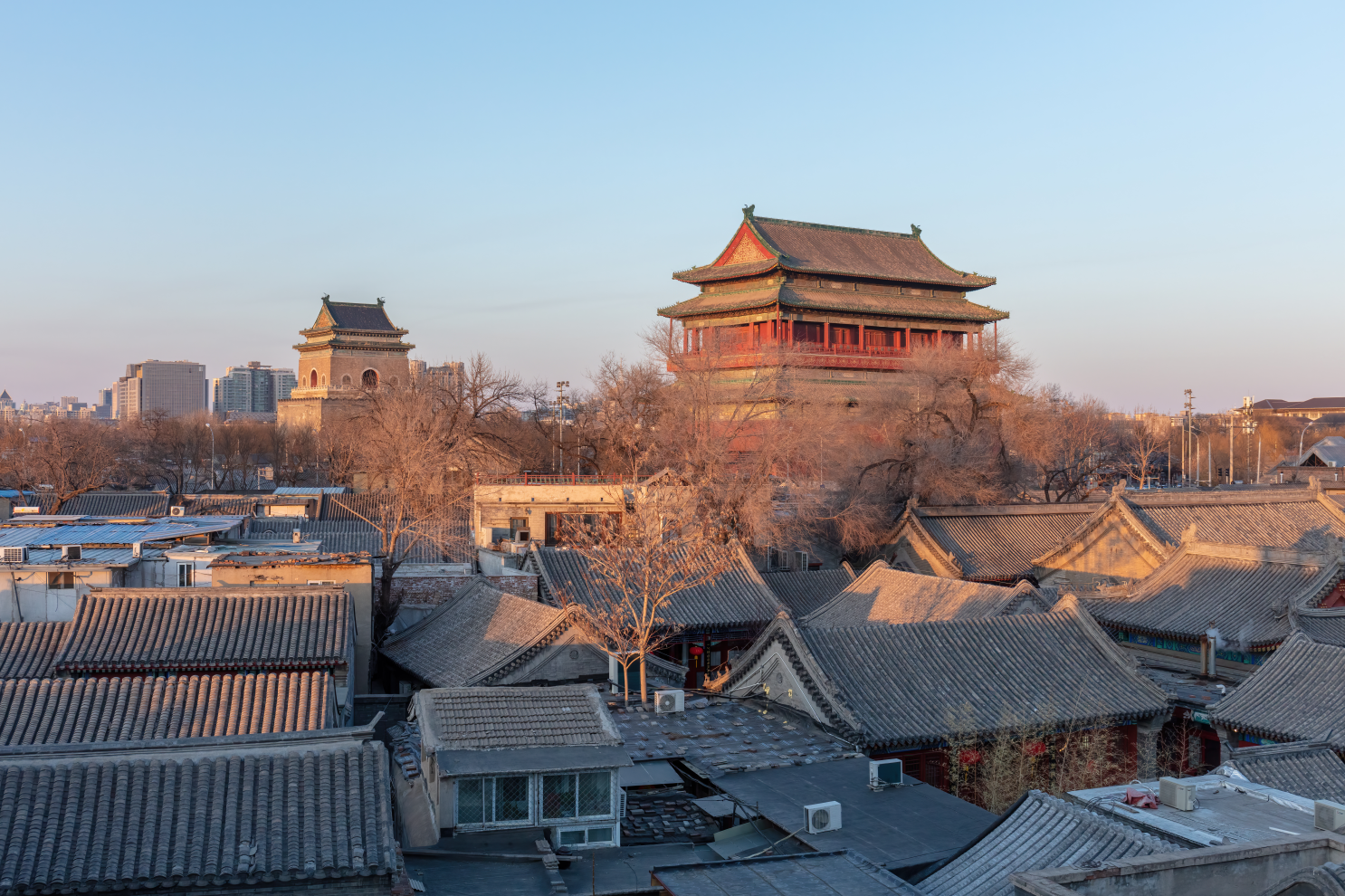 2021年2月17日,北京钟鼓楼与烟袋斜街风景.人们视觉 图