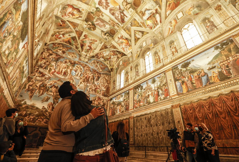 当地时间2021年5月3日,梵蒂冈,梵蒂冈博物馆重新对公众开放,游客前来