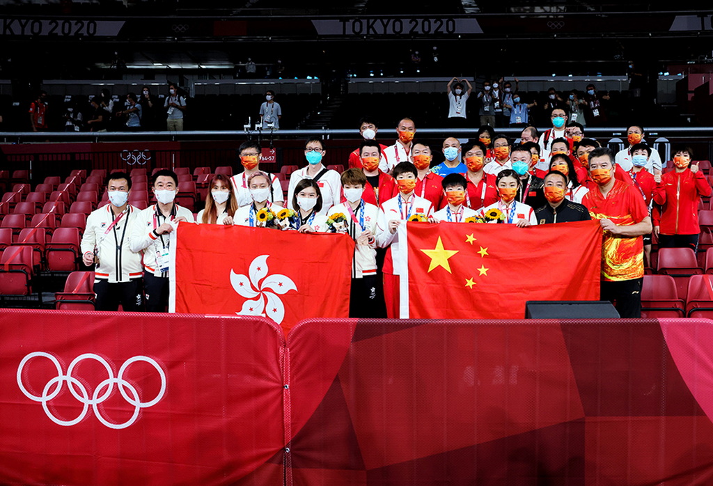 当地时间2021年8月5日晚,东京奥运会乒乓球女团决赛,中国乒乓球女团3