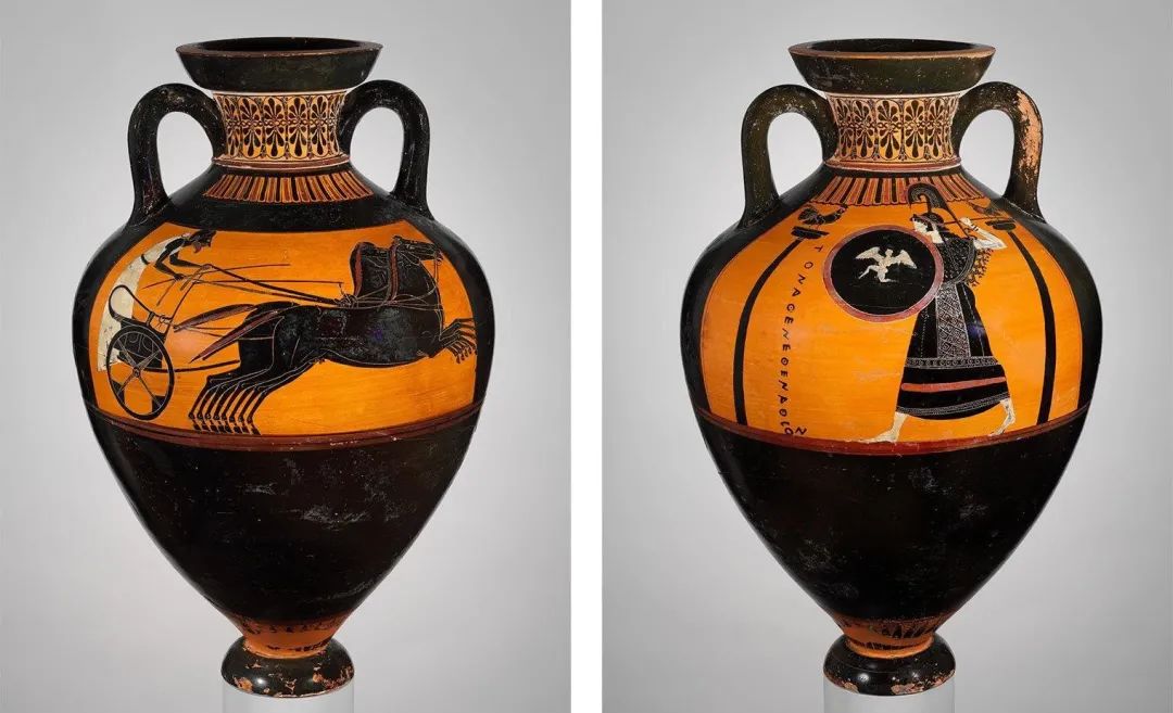 赤陶泛雅典竞赛奖双耳罐,约公元前510年,希腊,阿提卡,赤陶器,24英寸