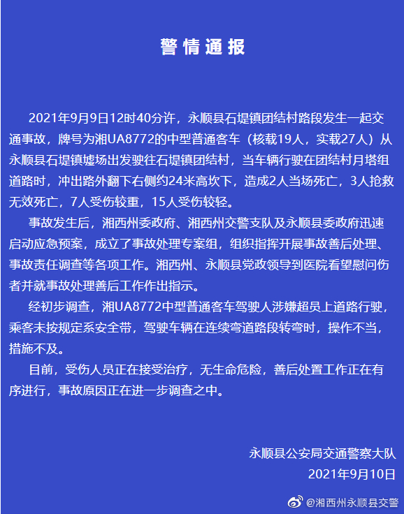 湘西州永顺县交警 10月8日发布《警情通报》