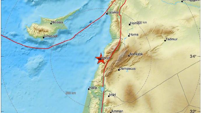 欧洲地中海地震中心记录到黎巴嫩爆炸,震级3.3级