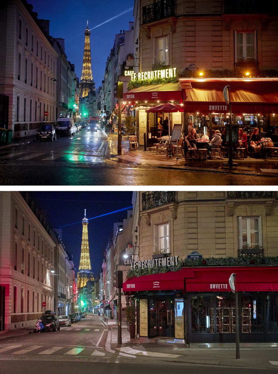 直击|巴黎宵禁后街景对比:为了黎明的曙光,暂别法式夜