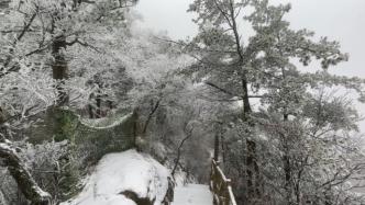 白云山景区迎入冬以来首场降雪：云海缥缈雪山壮观