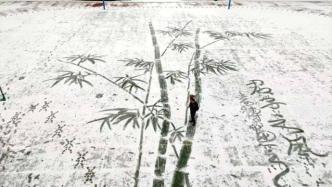 涉雪为墨，陕西宝鸡教师雪地创作巨幅“雪竹图”