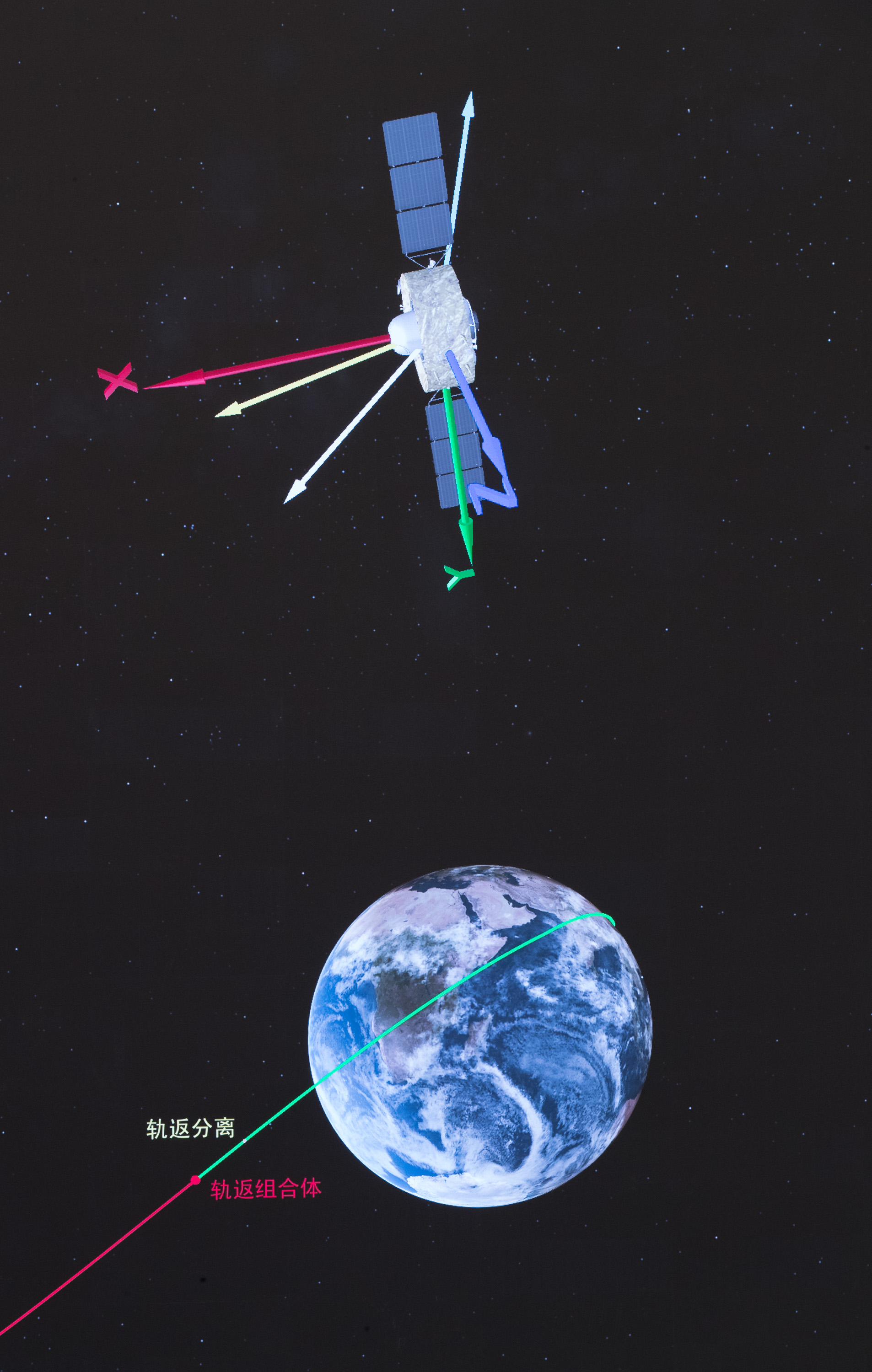 在北京航天飞行控制中心拍摄的嫦娥五号返回器着陆示意图(12月17日