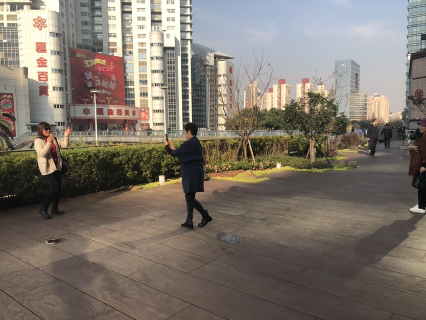 一期项目开放后，市民在空中连廊上拍照打卡。  澎湃新闻记者 李佳蔚 图