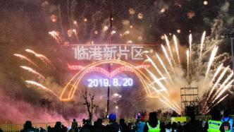 璀璨烟花映湖面，上海临港自贸区举行新年烟花秀
