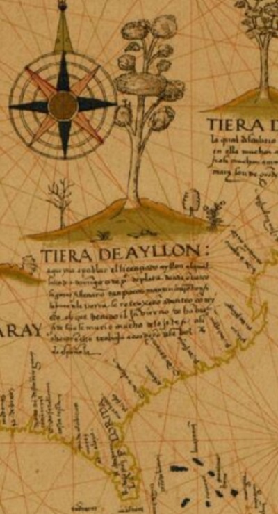 葡萄牙裔西班牙绘图家、探险家迪奥戈‧利贝洛（Diogo Ribeiro, 1478-1526）绘制的艾利翁属地地图