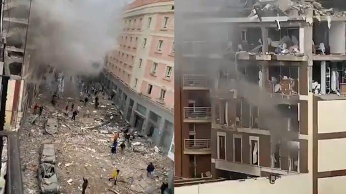 西班牙首都马德里发生剧烈爆炸满地建筑碎片