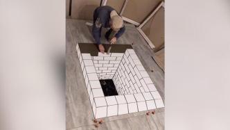 工地小哥把地砖贴出3D效果，网友：都不敢踩了