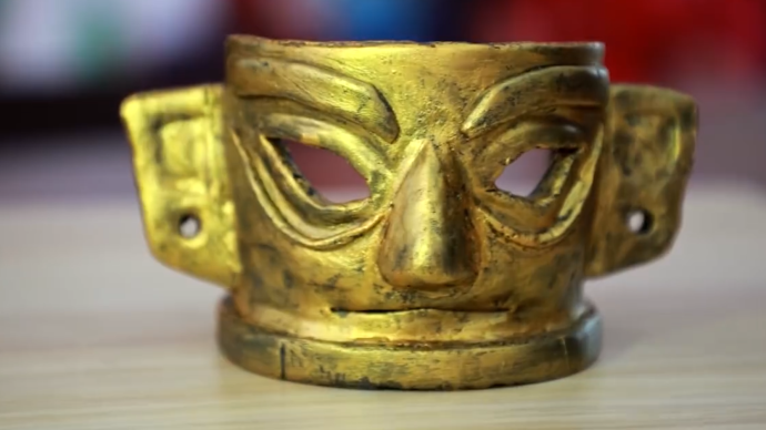 温州匠人用大米复原出“三星堆黄金面具”