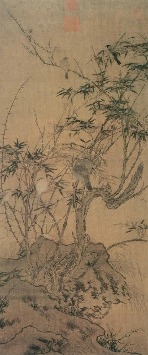 《梅竹聚禽图》。 图片来源:台北故宫博物院