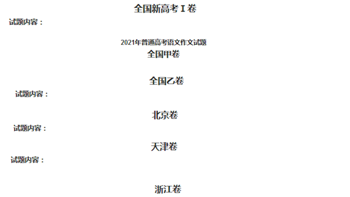 2021年各地高考語文作文題目匯總