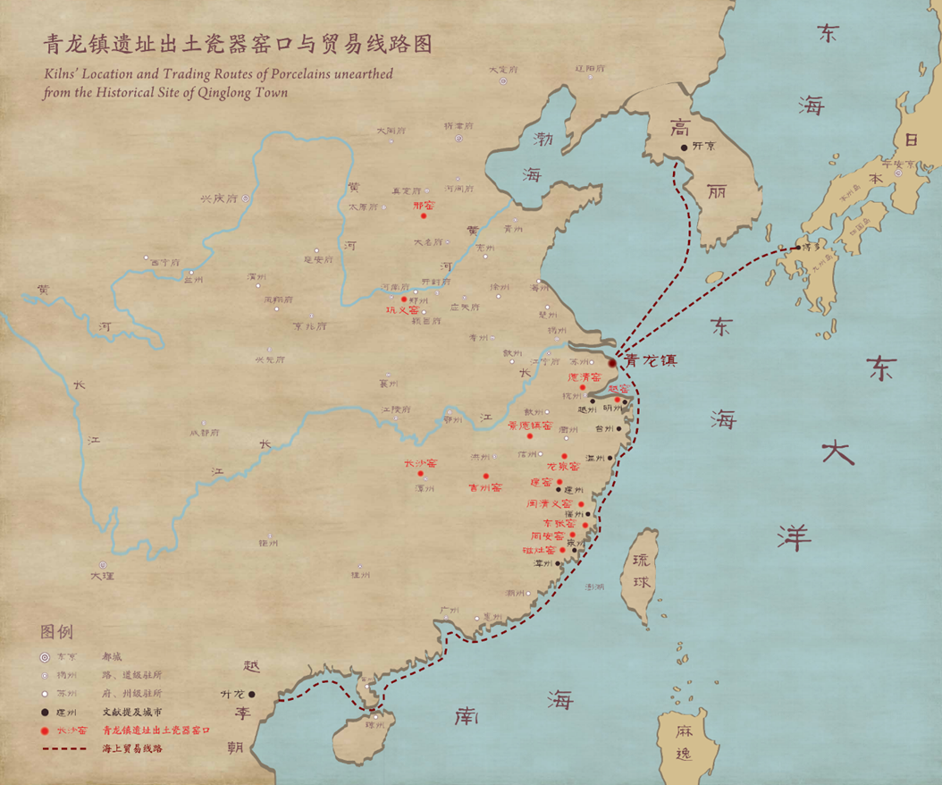 图6 青龙镇遗址出土瓷器窑口与贸易线路图