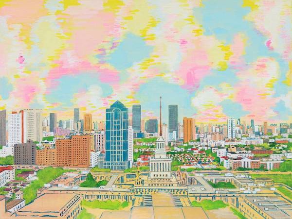 张晖 天空有粉色的城市（作品中出现了北京展览馆的姊妹建筑上海展览中心）2021