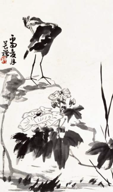 墨笔花鸟 李苦禅 1956年 72×42.5cm 轴 纸本水墨 北京画院藏