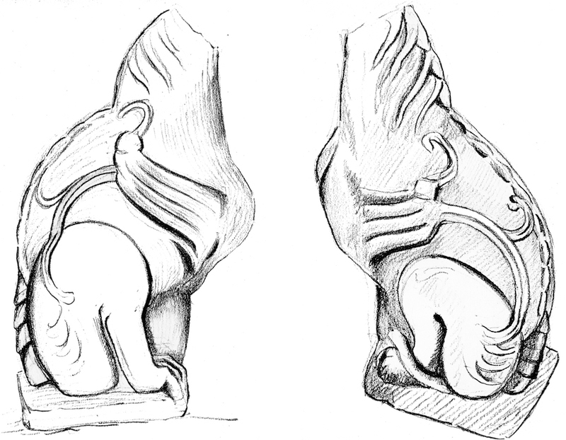 图10、“座姿虎型石雕”素描图，谢阁兰绘制