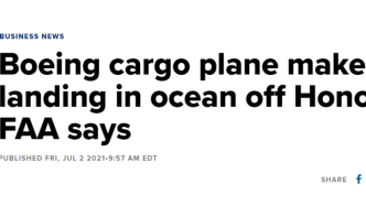 美媒：一架波音737货机在夏威夷海域迫降，机组人员获救
