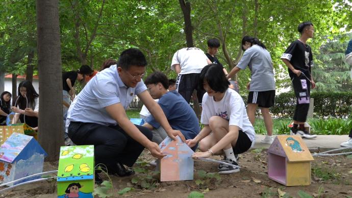 美術生手繪生態鳥籠：將掛在校園內給小鳥安家