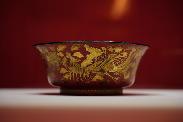 中国清代　丸漆合　紅漆描金　花鳥　煎茶道具　古美術品　香道具
