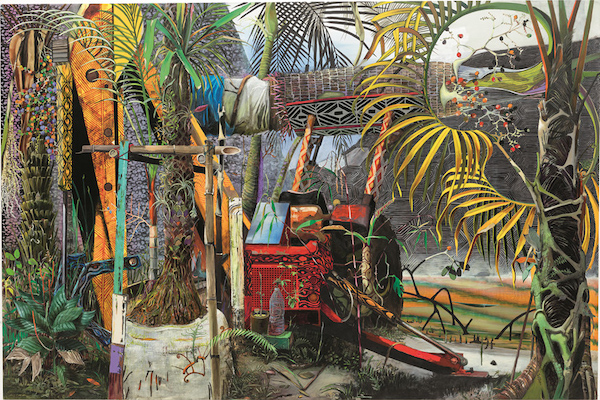 路易斯·泽尔比尼，《世间万物》，2018，布面丙烯画，250 x 361 cm。卡地亚当代艺术基金会收藏，巴黎。© Luiz Zerbini，图片 © Pat 
