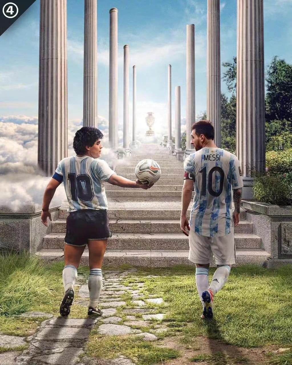 球王传承，阿根廷队晒马拉多纳梅西合照：上帝之手和足之奇迹_PP视频体育频道