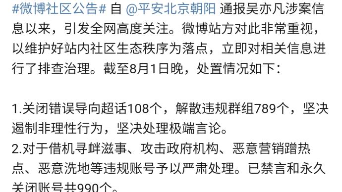 吴亦凡被刑拘，微博禁言和注销990个涉恶意洗地等违规账号