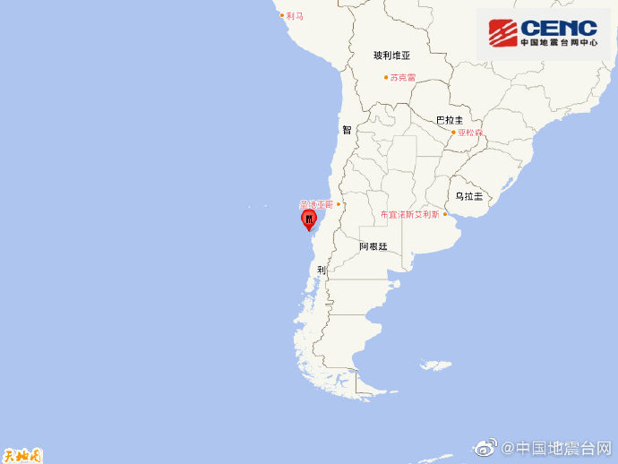 智利中部沿岸近海发生6.3级地震，震源深度10千米