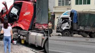 萍乡两大货车迎面相撞车损严重，交警：人员受轻伤