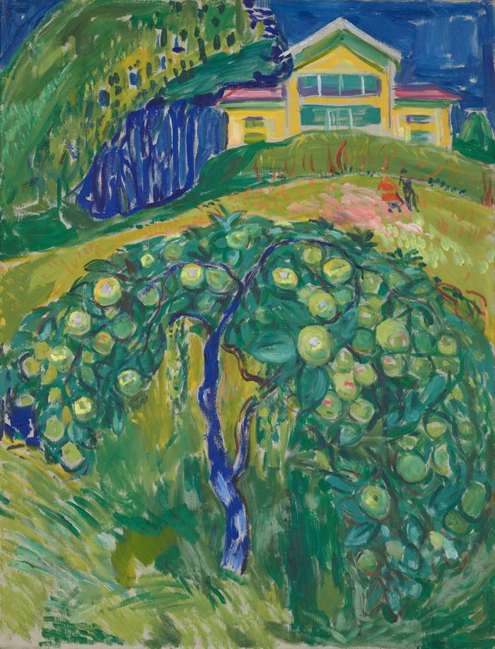 蒙克，《庭院里的苹果树》布面油画，1932-1942年， ?Munchmuseet