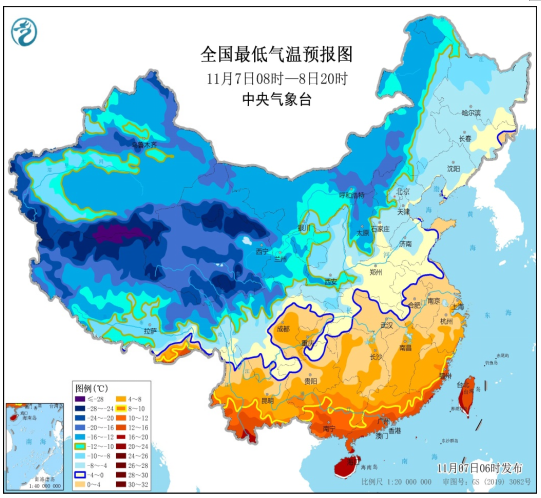 0℃线位于苏皖北部、河南南部至四川北部一带。中央气象台 图