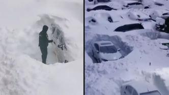 通辽暴雪小区车辆被埋，业主深雪中挖车