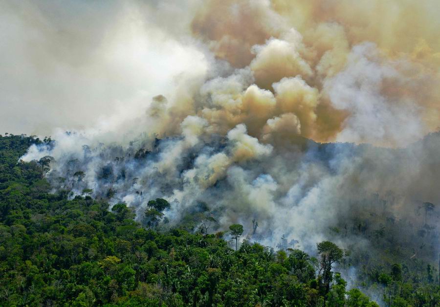 2020年8月16日，巴西帕拉州新普雷索以南的亞馬孫雨林保護區火災持續，濃煙滾滾。