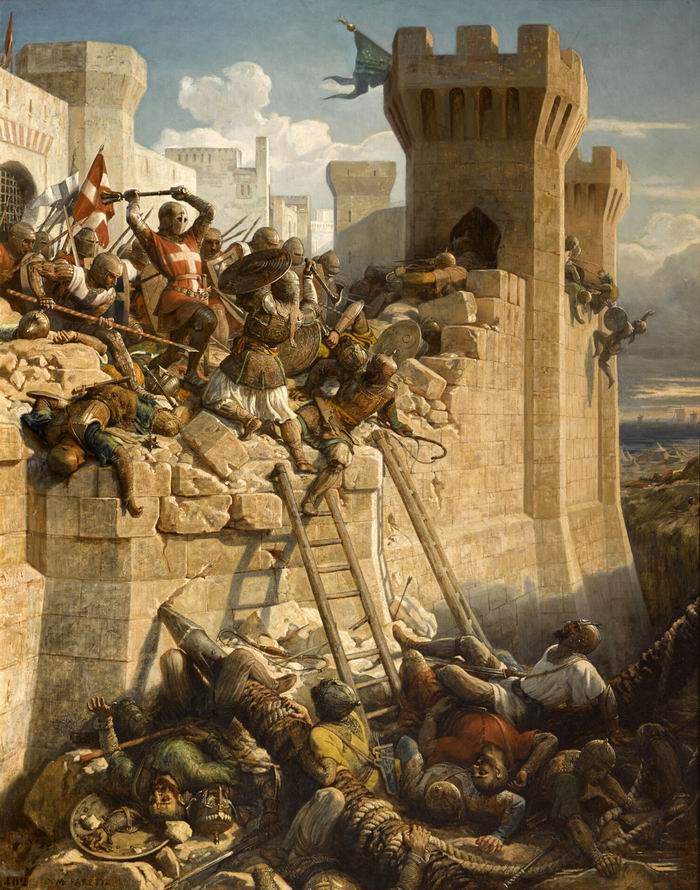 医院骑士团大团长大元帅马修·德·克莱蒙守卫阿卡城墙，1291年