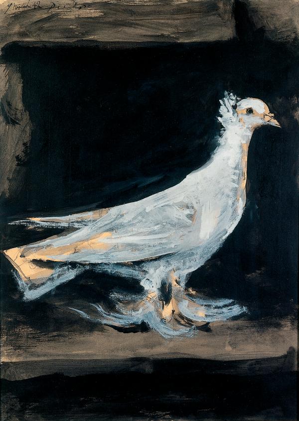 图1:巴勃罗·毕加索《鸽子》(1942年,水粉,笔刷,钢笔,墨水,纸,64厘米