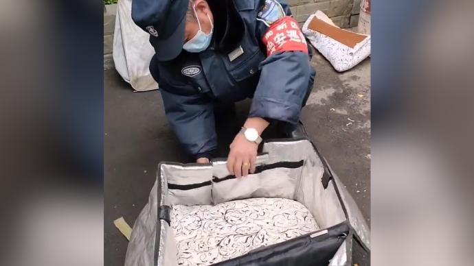 保安大叔用废旧外卖箱给流浪猫做窝:想让它温暖过冬