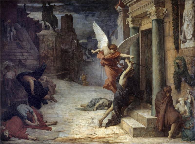 法国画家尤立斯-埃内·德劳内的《被瘟疫侵袭的罗马城》，描绘的正是查士丁尼瘟疫，它是地中海世界爆发的第一次大规模鼠疫