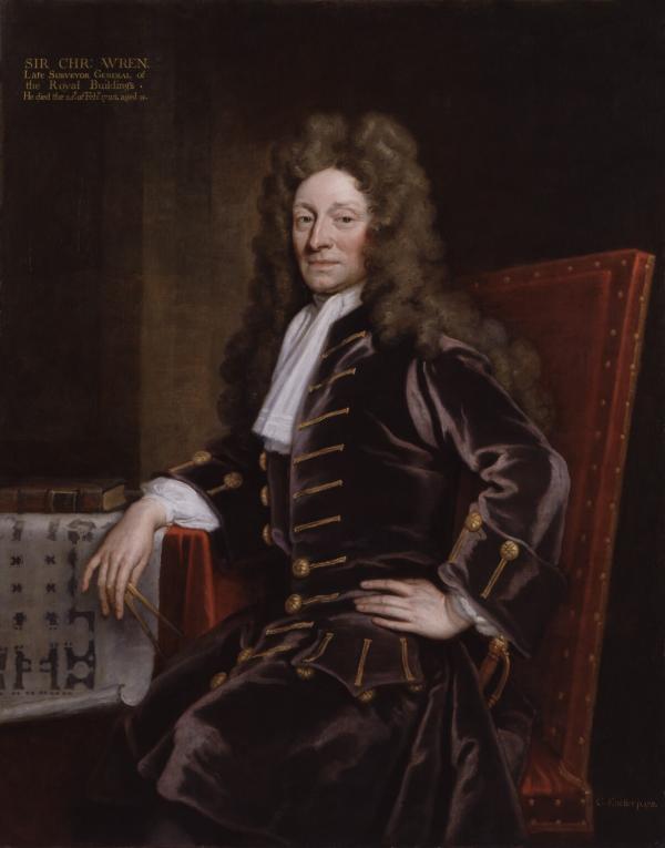 克里斯托夫·雷恩爵士（Sir Christopher Wren，1632-1723），英国最杰出的建筑家之一，曾负责伦敦大火后五十二座教堂的重建工作，包括圣保罗大教堂。约翰·克劳斯特曼（John Closterman，1660-1711）绘。