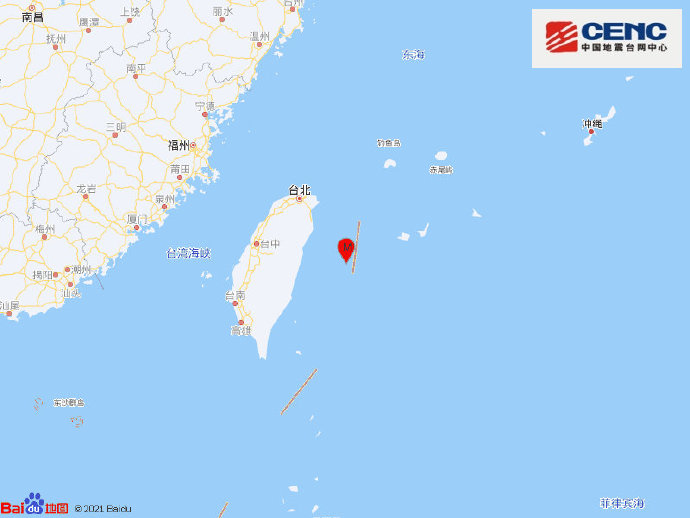 台湾花莲县海域发生4.1级地震，震源深度10千米