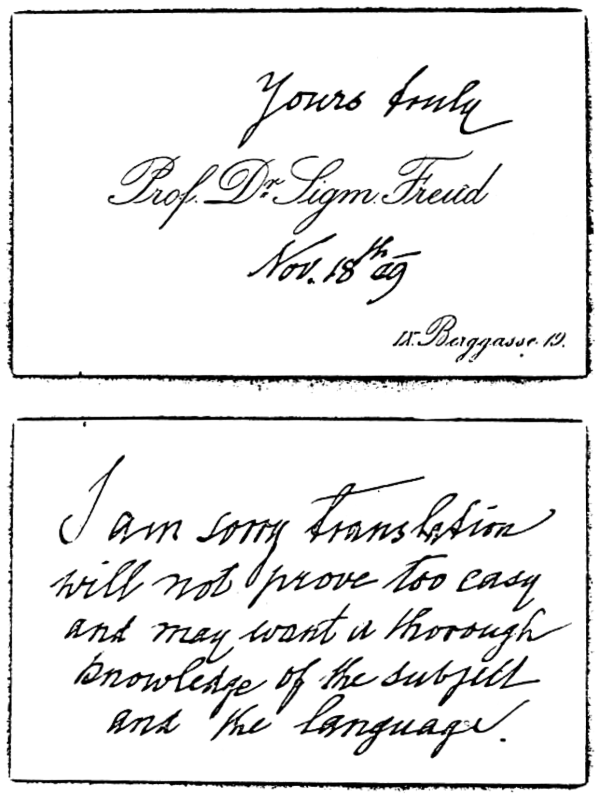 弗洛伊德1909年寄给其英文译者的卡片
