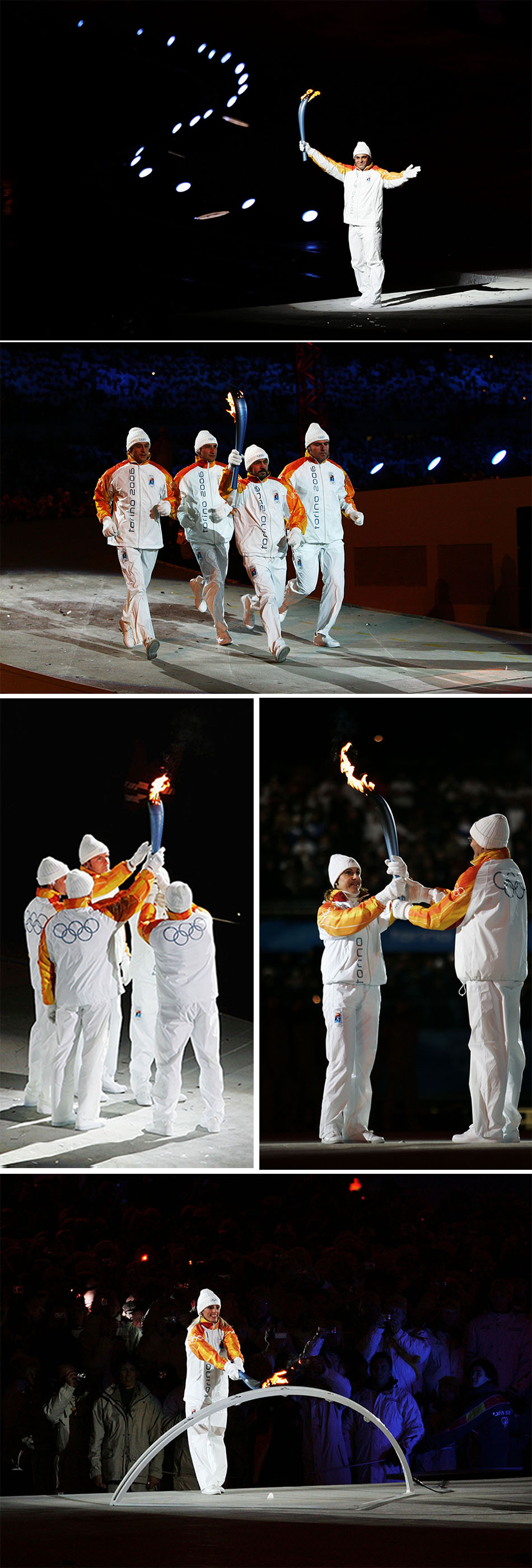 当地时间2006年2月10日,意大利都灵冬奥会开幕式现场,多位冬奥冠军