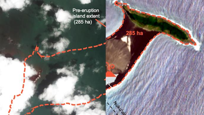 災后湯加丨聯合國衛星影像:火山灰漫天、海水倒灌、道路損毀