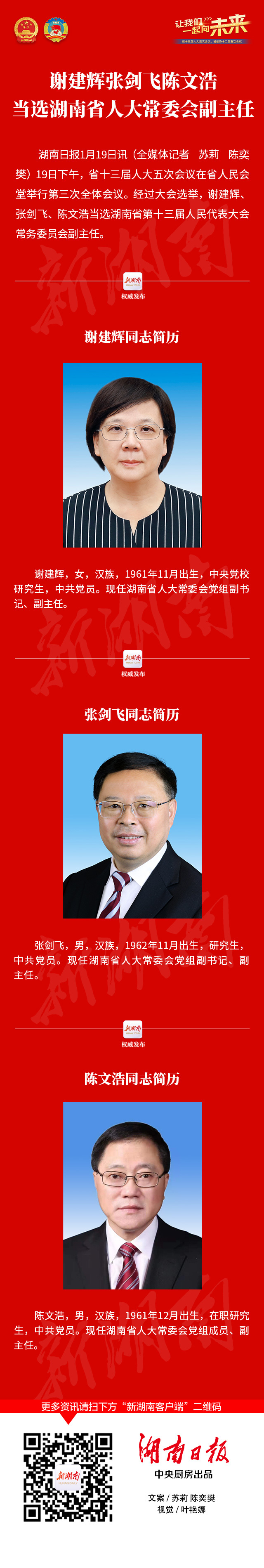 谢建辉、张剑飞、陈文浩当选湖南省人大常委会副主任