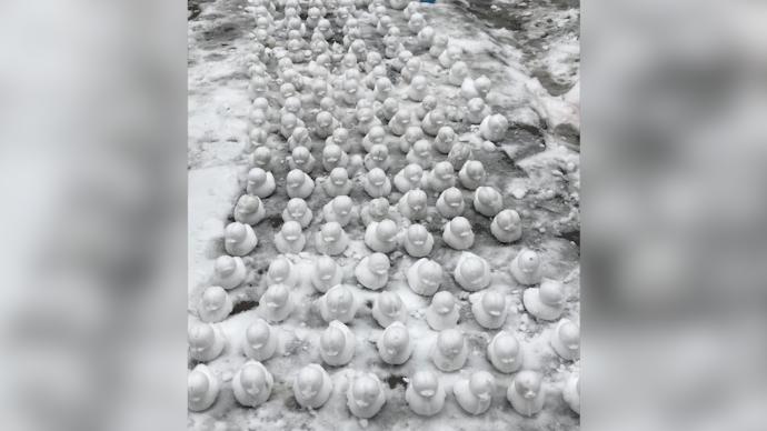 大雪过后，河南女子自制“鸭俑”排兵布阵