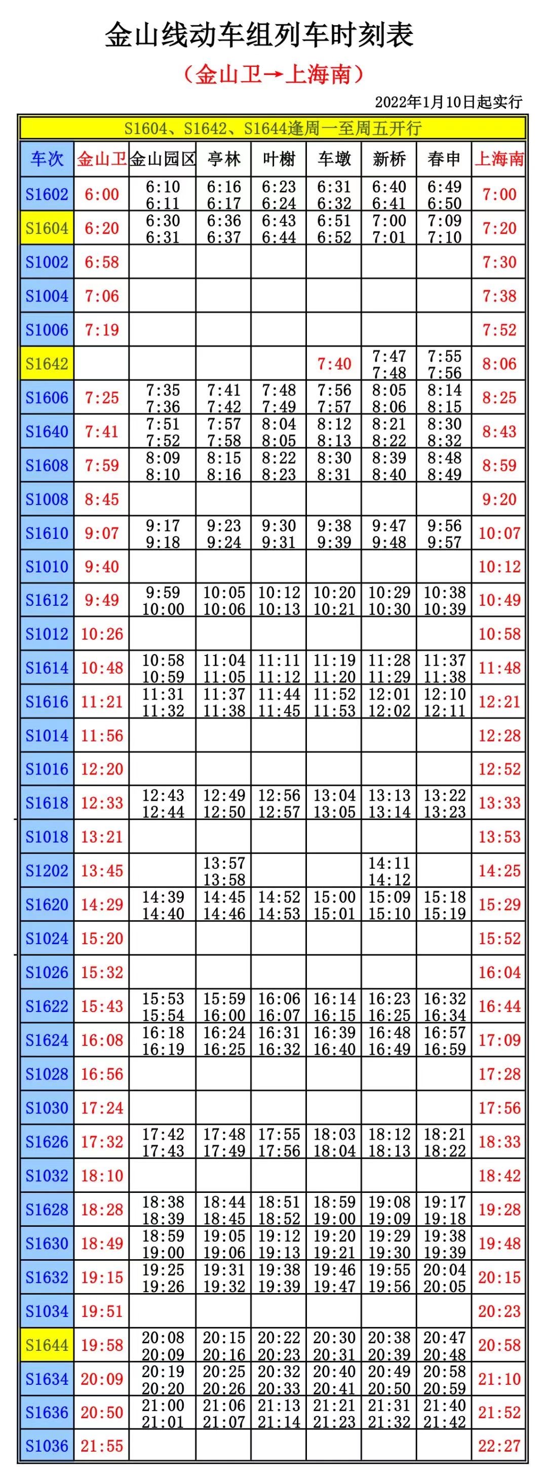 金山铁路时刻表图片