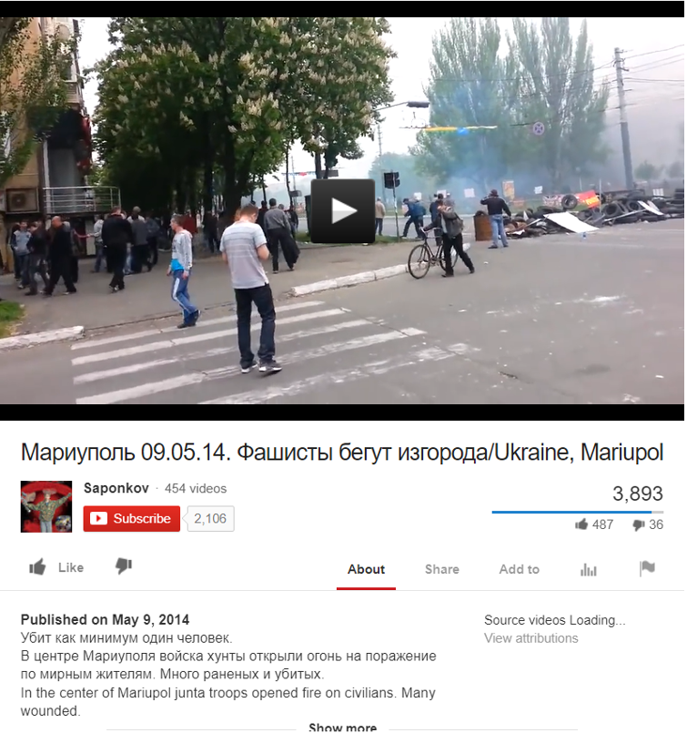 “萨本科夫”2014年5月9日上传的原视频，其时YouTube版面与今天大不相同。