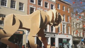 英国曼彻斯特市中心设老虎艺术雕像庆中国虎年新春