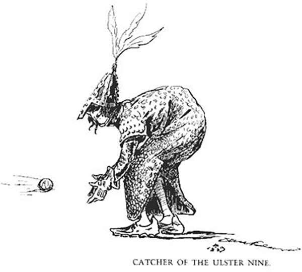 《康州洋基佬在亚瑟王朝廷》初版中圆桌骑士们打棒球场景的插画