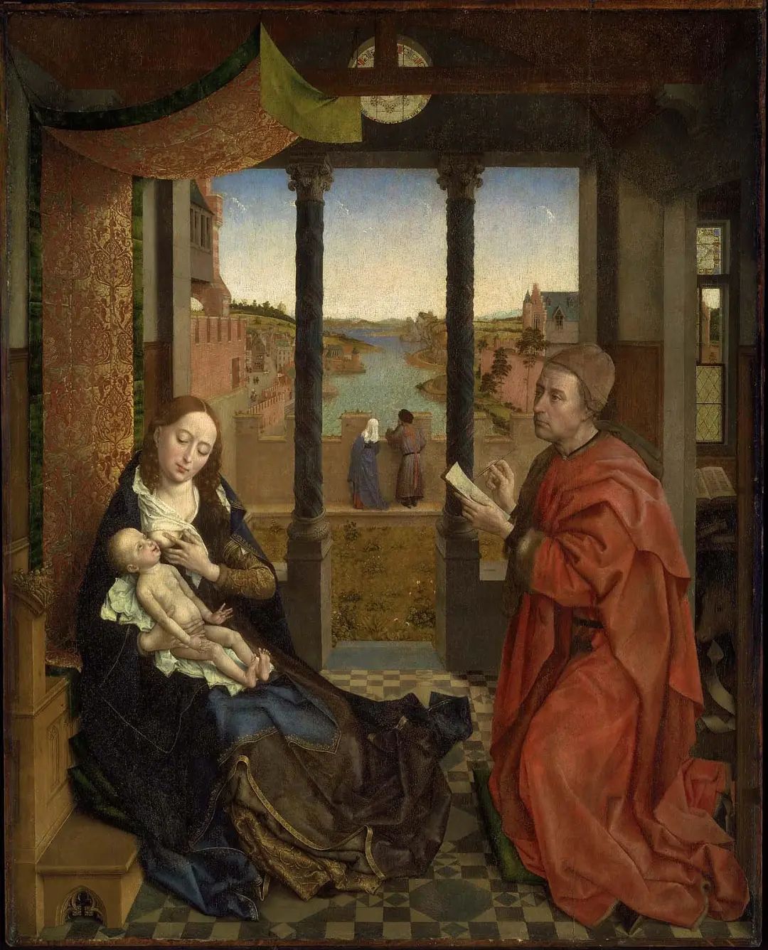 《圣路加画圣母像》，罗希尔·范德魏登，尼德兰，约1435年至1440年，木板蛋彩画、油画